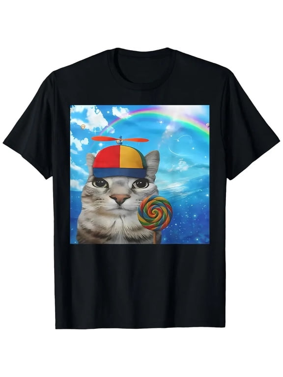 Men's Fashion Casual Graphic T-Shirt Happy Cat Funny Silly Kitten Round Neck Men Tshirts