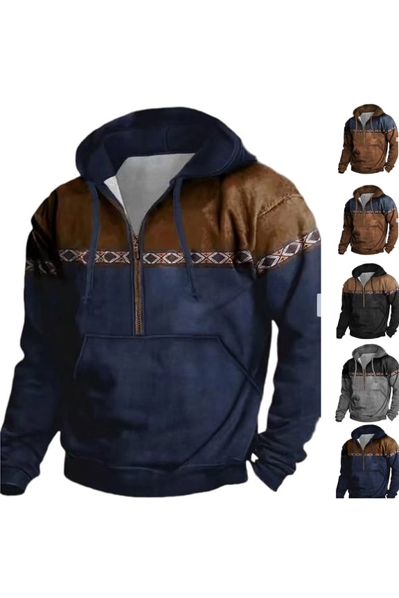 Men's Fashion Casual Half Zip Hoodie, Long Sleeve Pullover for Streetwear, Daily Wear,Gray,L