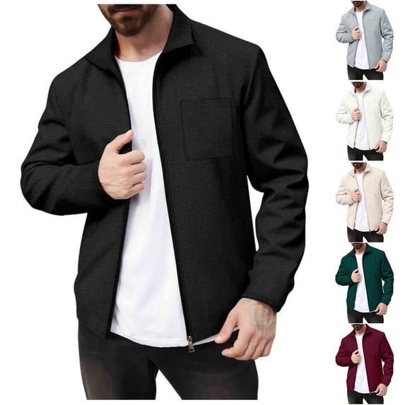 Men's Fashion Casual Long Sleeve Lapel Full-Zip Jacket Lightweight Polycotton Daily Streetwear Work Office Outfits Travel Essential | JASKFLY,Black L