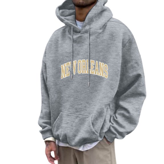 Men's Fashion Casual Part Print Hooded Pullover Long Sleeve Drawstring Hooded Sweater Tops