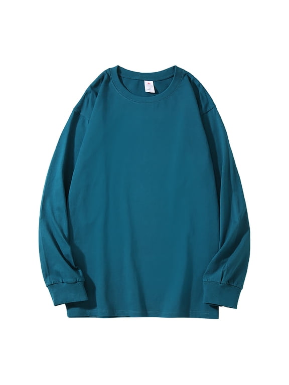 Men's Fashion Casual Pullover Sweatshirt Solid Color Round Neck Thread Design T-Shirt Top Comfortable Wear Oversized Pullover Long Sleeve Crewneck Casual Tops