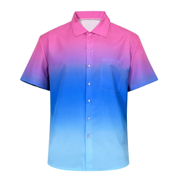 Men's Fashion Casual Short Sleeve Shirt Summer, Slim Fit, Beach Style, Polyester, with Chest Pockets, Button Up