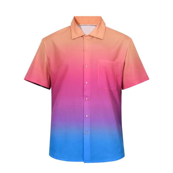 Men's Fashion Casual Short Sleeve Shirt Summer, Slim Fit, Beach Style, Polyester, with Chest Pockets, Button Up