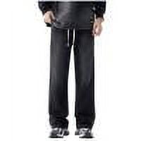 Men's Fashion Casual Solid Color Cargo Zipper Pockets Elastic Waist Drawstring Full Length Pants Black