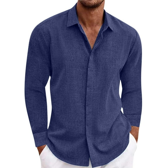 Men's Fashion Casual Solid Color Top Shirt Lightweight Long Sleeve Turndown Collar Blouse Shirt