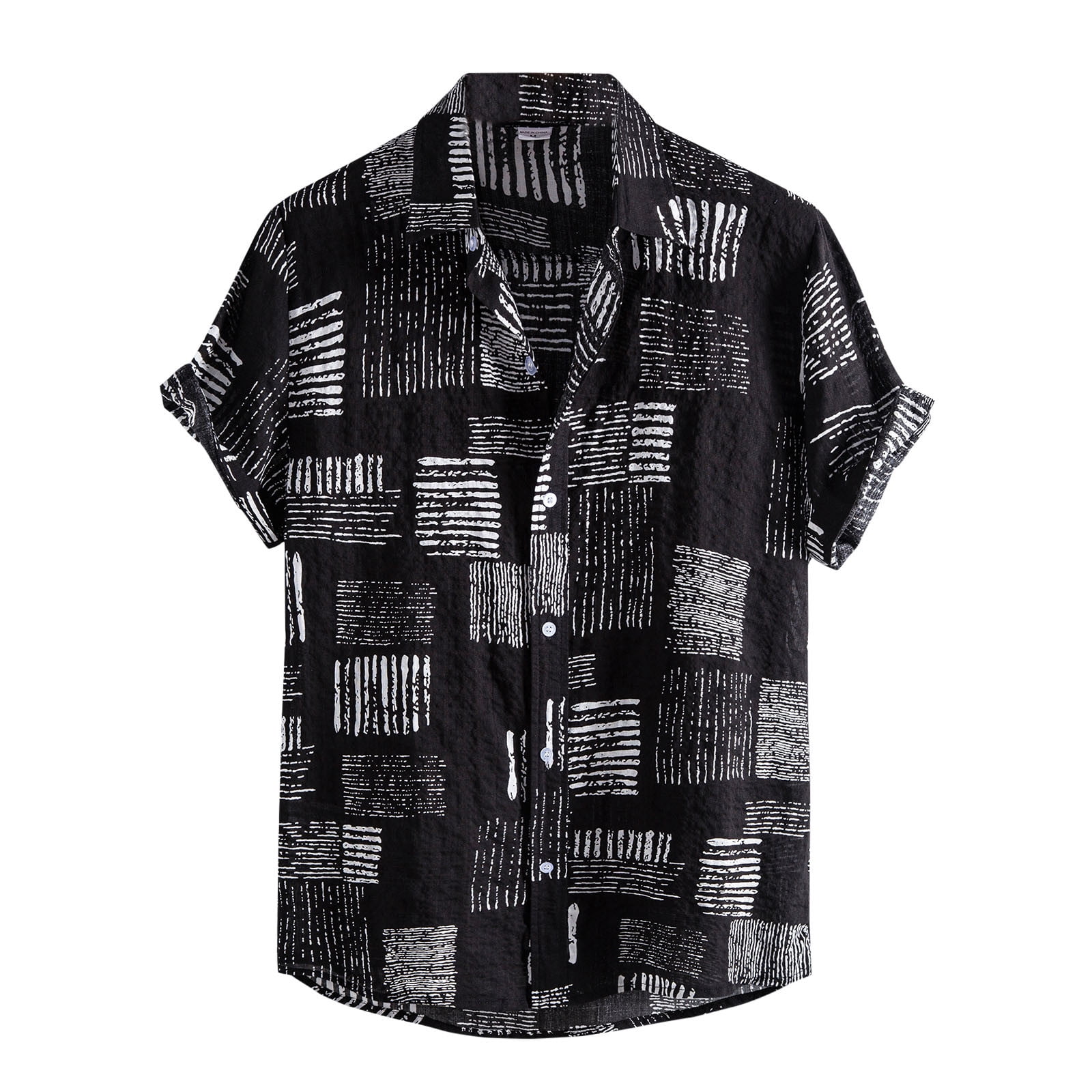 Men's Fashion Casual Stripe Print Short Sleeve Button Turn-Down Shirt ...