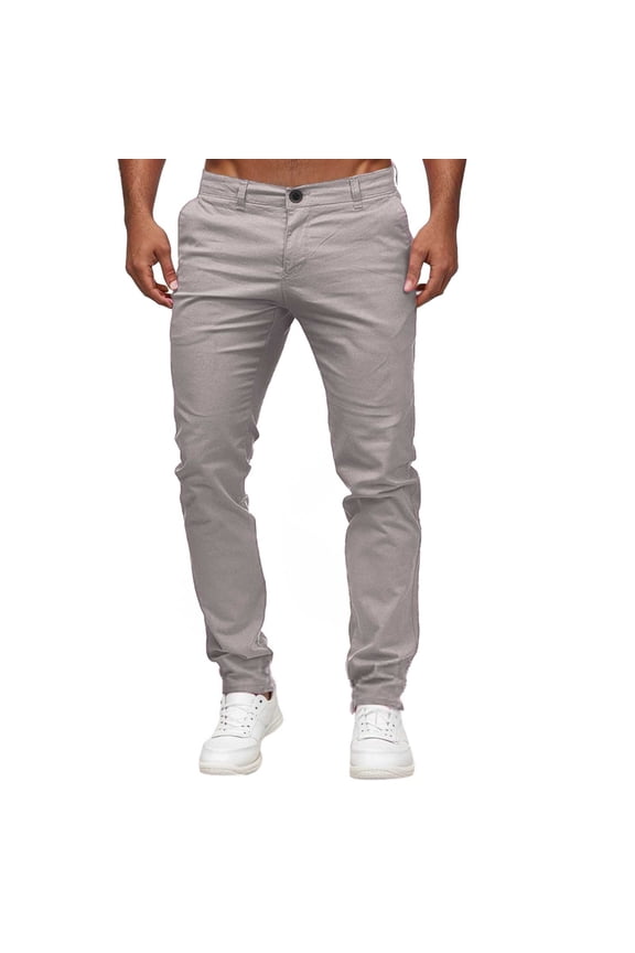 Men's Fashion Casual Trousers Slim Fit Solid Color Flat Front Mid Rise Comfortable Stretch Pants for Everyday Wear