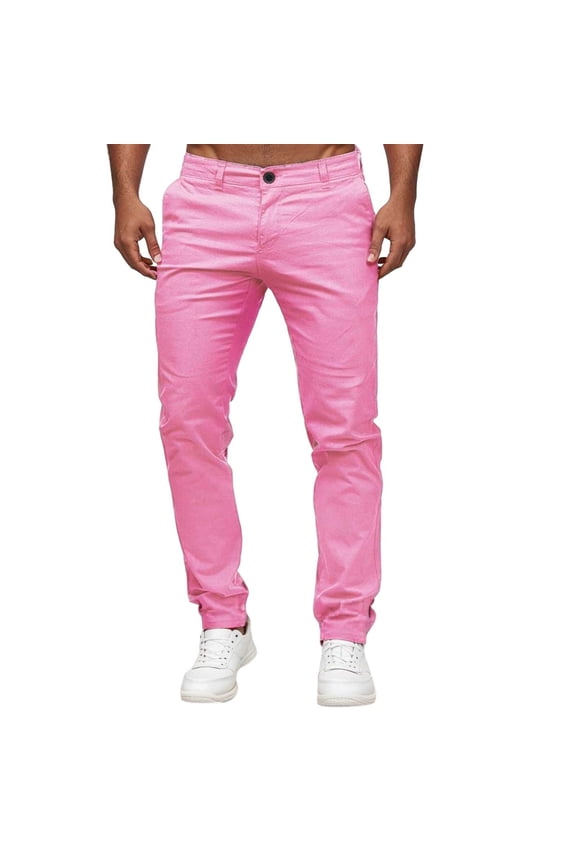 Men's Fashion Casual Trousers Slim Fit Solid Color Flat Front Mid Rise Comfortable Stretch Pants for Everyday Wear