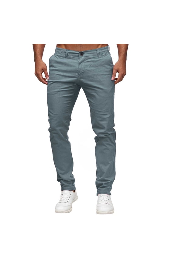 Men's Fashion Casual Trousers Slim Fit Solid Color Flat Front Mid Rise Comfortable Stretch Pants for Everyday Wear