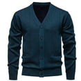 thumbnail image 1 of Men's Fashion Coat Solid Color Knitted Elastic Sweater Button Solid Color V Neck Long Sleeve Sweater Fall Winter Outwear Warm Sweaters Coat, 1 of 5