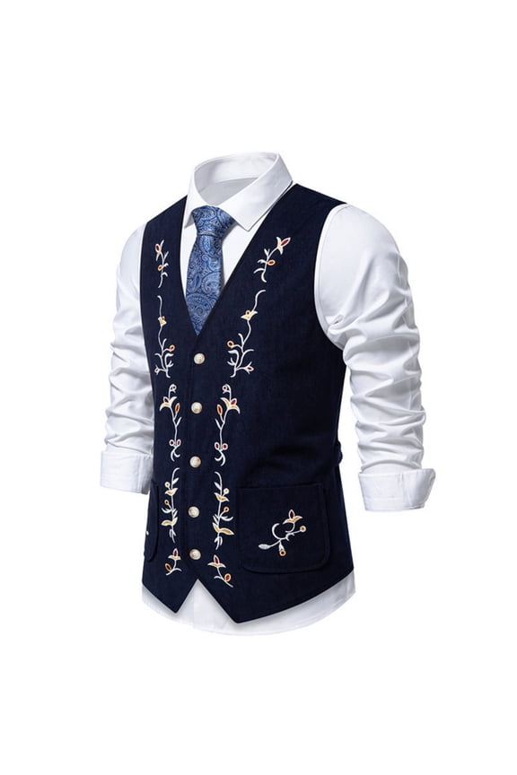 Men's Fashion Color Contrast Embroidered Suit Vest