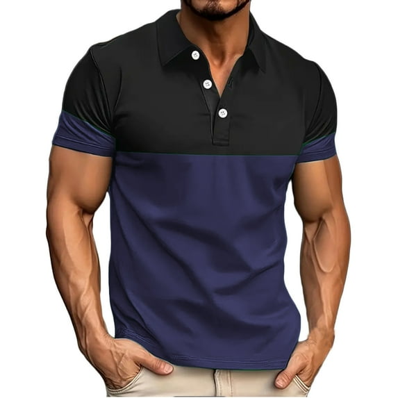 Men's Fashion Colorblock Shirt Casual Short Sleeve Casual Lapel Golf Shirt Tops