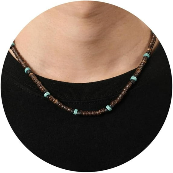 Men's Fashion Colourful Beads Necklace Green Bohemian Necklace Summer Beach Coconut Shell Beads Graduation Gift Boyfriend Anniversary Jewellery