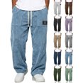 thumbnail image 1 of Men's Fashion Corduroy Straight Leg Pants, Elastic Drawstring Waist Cargo Pocket Loose Casual Trousers Streetwear Sweat Pants Dark Green M, 1 of 4