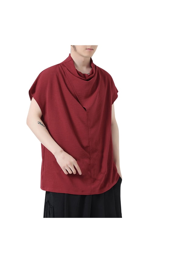 Men's Fashion Cowl Neck Cap Sleeve Tank Tops Ice Silk Cooling Summer Casual Solid T Shirts