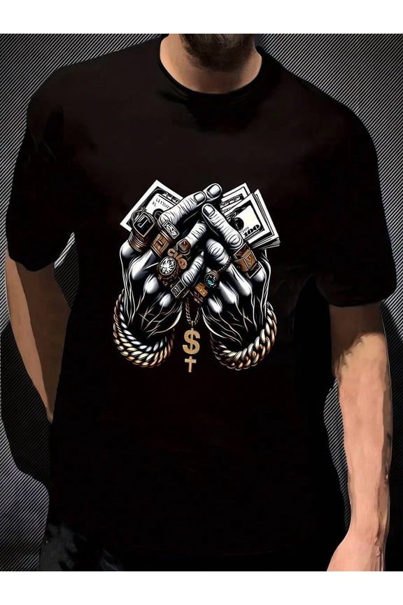 Men's Fashion Dollar Print Round Neck Short Sleeve Casual T-Shirt