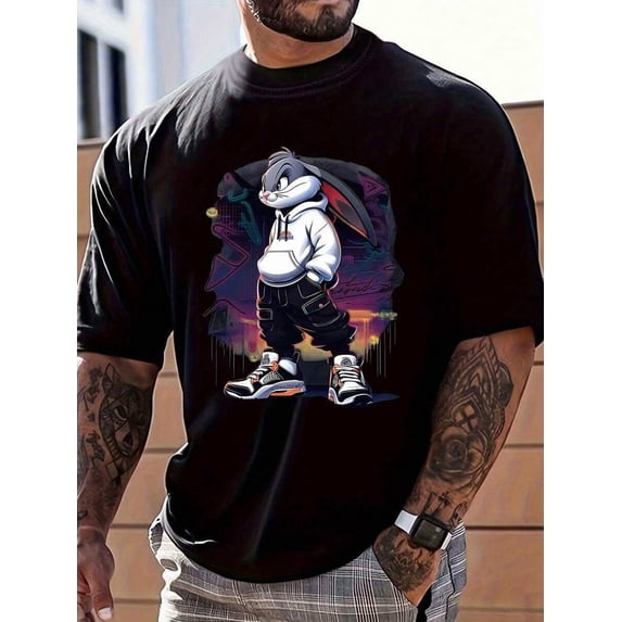 Men's Fashion Domineering Rabbit Print Round Neck Short Sleeve Daily Casual Popular T-Shirt