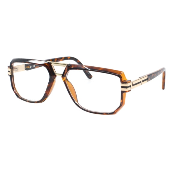 Men's Fashion Eyeglasses Geometric Square Clear Lens Glasses UV400 Tortoise Gold
