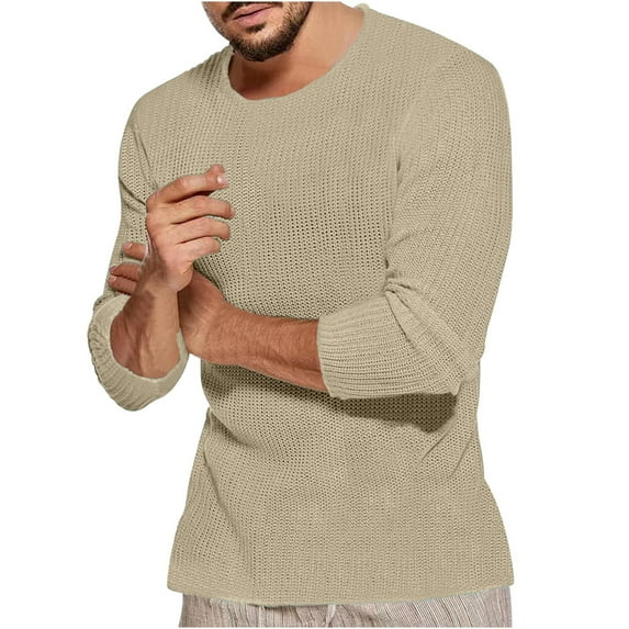 Men's Fashion Fall Shirts 2024 Men's Casual Crewneck Shirts Classic Basic Long Sleeve Shirt Stylish Solid Color Cotton Tees Tops Fashion Pullover Shirts Slim Fit Lightweight Ribbed Pullover Sweater