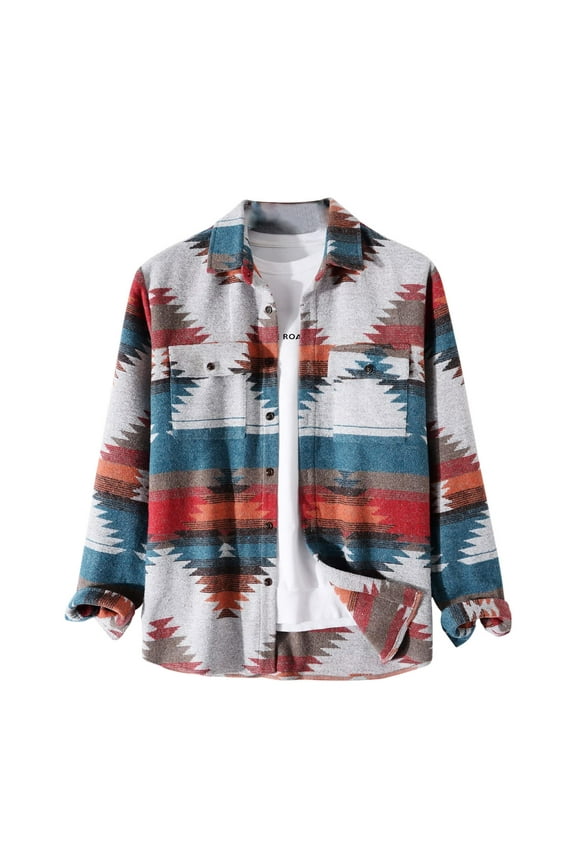 Men's Fashion Fallow Loose Vintage Printing Lapel Long Sleeve Cardigan Coat