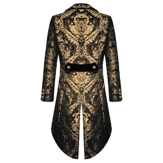 Men's Fashion Festival Performance Gothic Punk Tailcoat Jacket Black Brocade Brocade Wedding Jacket
