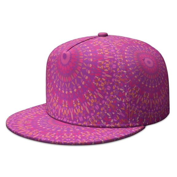Men's Fashion Flat Bill Cap - Spiritual Zen Indian Floral Fantasy Ornament Design with Emotional Energy (Breathable Urban Style Hip Hop Hat)