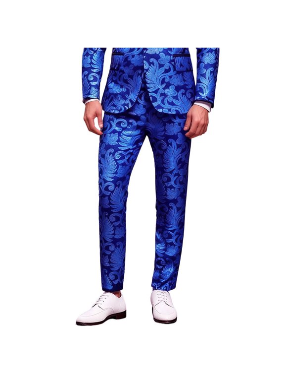 Men's Fashion Floral Glitter Sequin Pants Stage Trousers for Performances and Casual Wear Decorative Pants for Men Eye Catching Shine and Comfortable Fit(Blue,XXL)