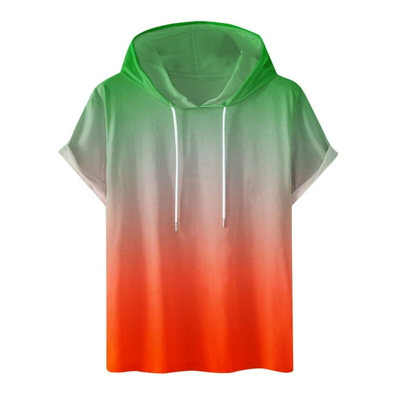 Men's Fashion Gradient Color Short Sleeve Hoodie Summer Shirts Comfortable Loose Ombre Hooded Pullover T-Shirts