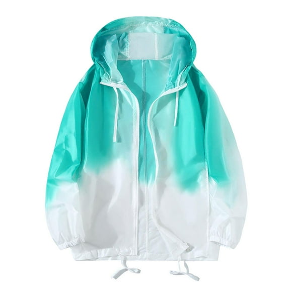 Men's Fashion Gradient Lightweight Hooded Jacket Zip Up Long Sleeve Sun Protection Shirt Casual Loose Oversize Coat