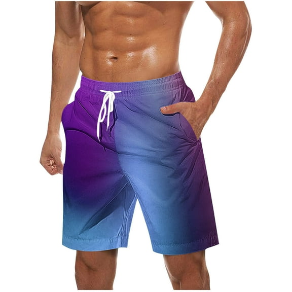 Men's Fashion Gradient Shorts Elastic Waist Plus Size Drawstring Elastic Waist Short Loose Summer Casual Shorts