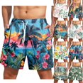 thumbnail image 1 of Men's Fashion Hawaiian Print Beach Shorts, Elastic-Waisted Casual Yoga Pants for Summer Vacation, Tropical Holiday and Swim,Orange,2XL, 1 of 7