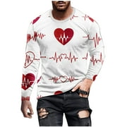 Men's Fashion Heartbeat ECG Graphic Print Tees Long Sleeve Cool T Shirts Trendy Streetwear Plus Size Training Tops