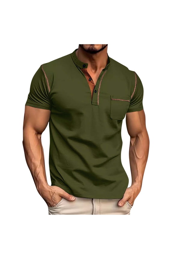 Men's Fashion Henley Shirt Classic Short Lightweight Button Cotton T-Shirt Casual Top