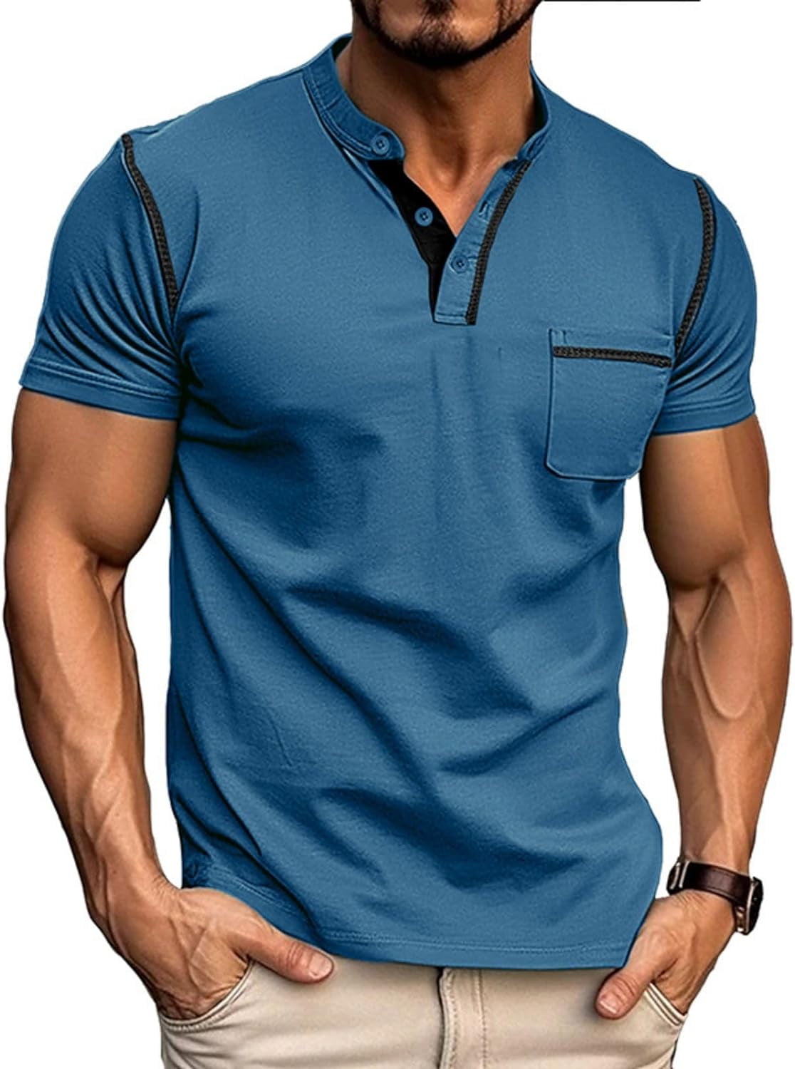 Men's Fashion Henley Shirt Classic Short/Long Sleeve Lightweight Button ...