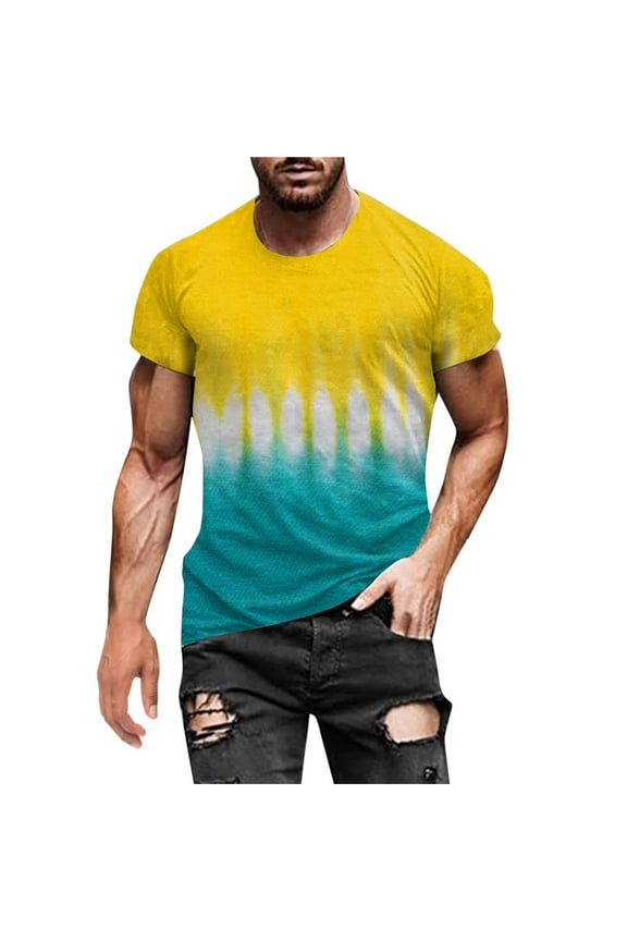 Men's Fashion Hip Hop Color Block T-Shirt Tie Dye Street Casual T-Shirt Round Neck Trend Short Shirt for Men Graphic Novelty Funny Tee
