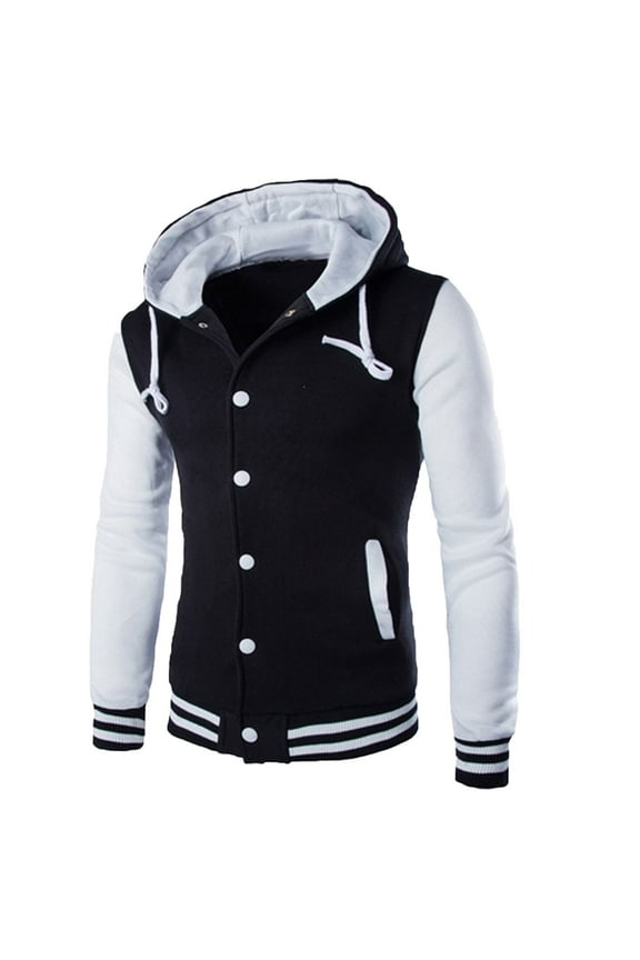 Men's Casual Baseball Uniform Jacket Outdoor Single-Breasted Hooded Jacket Coat