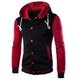 thumbnail image 1 of Men's Fashion Hooded Varsity Jacket Colorblock Button Cardigan Baseball Jacket Autumn Warm Versatile Outerwear, 1 of 3