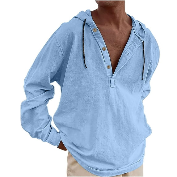 Men's Fashion Hoodies Long Sleeve T-Shirt Hooded Sweatshirts Cotton Linen Pullover Hoodies for Men Long Sleeve Hooded Henley Shirts Casual Lightweight Hippie Yoga Tee Tops Loose Fit Sweatshirts