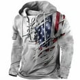 thumbnail image 1 of Men's Fashion Hoodies Long Sleeve T-Shirt Vintage Lace Up Hooded Sweatshirts USA Flag Print Shirts Drawstring Tee Tops Gray XL, 1 of 3