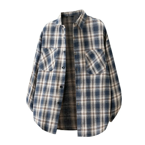 Men's Fashion Hoodies & Sweatshirts Mens Loose Plaid Shirts, Long Sleeve Fall Flannel Blouses, Casual Lapel Checkered Shacket Work Button Down Tops