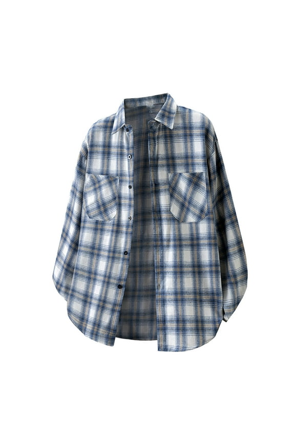 Men's Fashion Hoodies & Sweatshirts Vintage Lapel Flannel Shirts for Men Loose 2025 Fall Button Down Stylish Long Sleeve Plaid Shirt Jackets