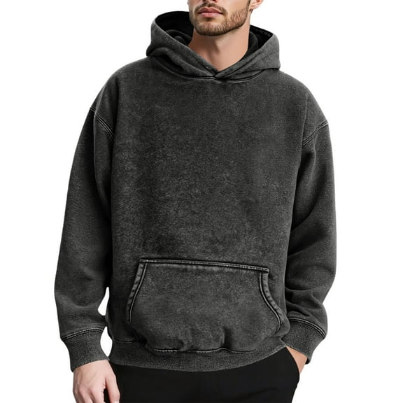 Men's Fashion Hoodies & Sweatshirts Warm Hoodies for Men Heavyweight Hooded Sweatshirt Washed Pullover Soft Warm Winter Hoodie With Front Pocket for Casual Wear