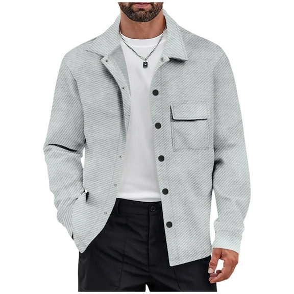 Men's Fashion Jacket Solid Color Lapel Pocket Button Front Long Sleeve Lightweight Casual Fall Top