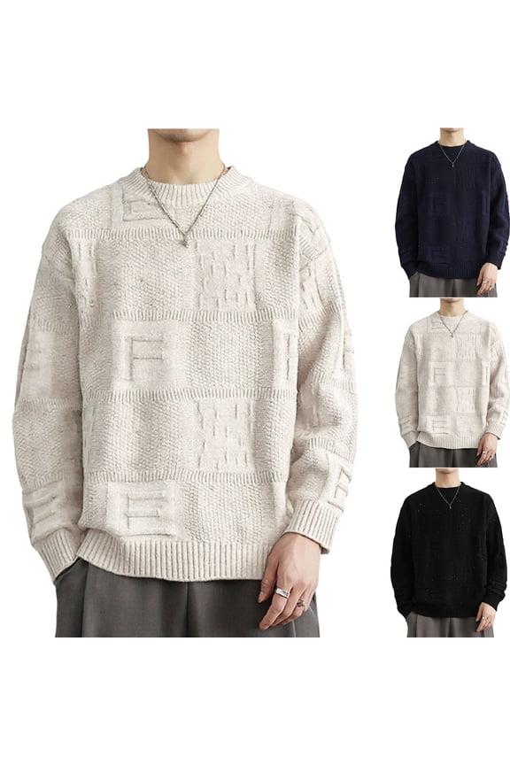 Men's Fashion Knit Sweater Loose Fit Flip Collar Pullover Long Sleeve for Casual Wear and Christmas Holiday Outfits,Navy,3XL