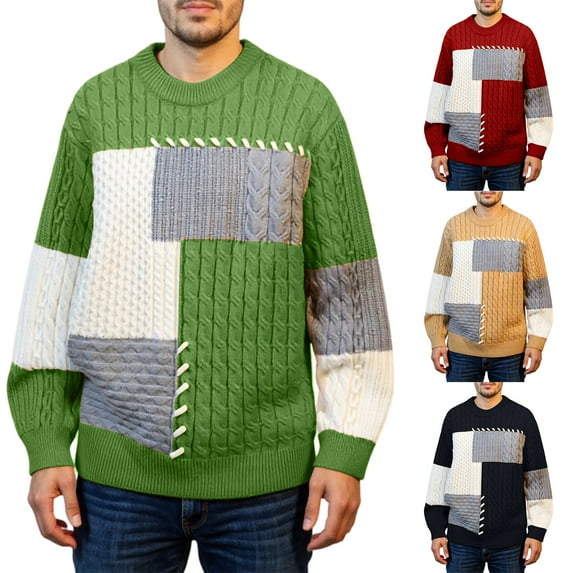 Men's Fashion Knit Sweater Loose Fit Round Neck Pullover Long Sleeve for Casual Everyday Wear and Winter Holiday Season,Red,XL