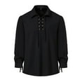 thumbnail image 1 of Men's Fashion Lace Up Lapel Long Sleeve Hippie Casual Shirt Stylish Boho Tee Comfortable Blend Top Men's Tops T-Shirt Casual Crew Neck Loose, 1 of 9