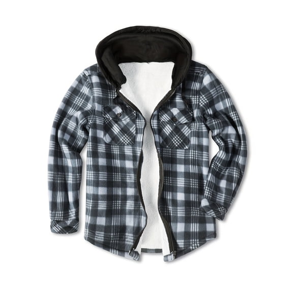 Men's Fashion Lamb Inline Zip Jacket Hooded Long Sleeve Pocket Casual Fleece Jacket Perfect for Outdoor Activities