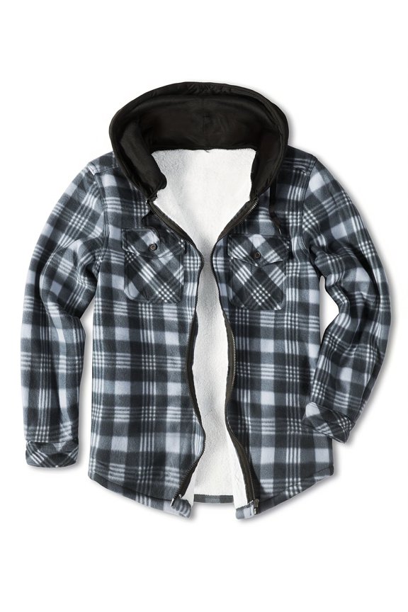Men's Fashion Lamb Inline Zip Jacket Hooded Long Sleeve Pocket Casual Fleece Jacket Perfect for Outdoor Activities