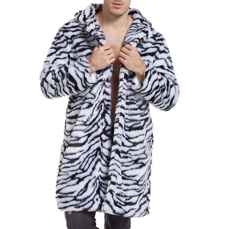 Men's Fashion Leopard Print Zebra Print Faux Fur Jacket Plush