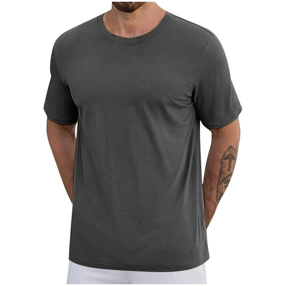 Men's Fashion Loose Fit T-Shirt Crew Neck Athletic Workout Tshirts Heavyweight Short Sleeve Premium Cotton Basic Tee